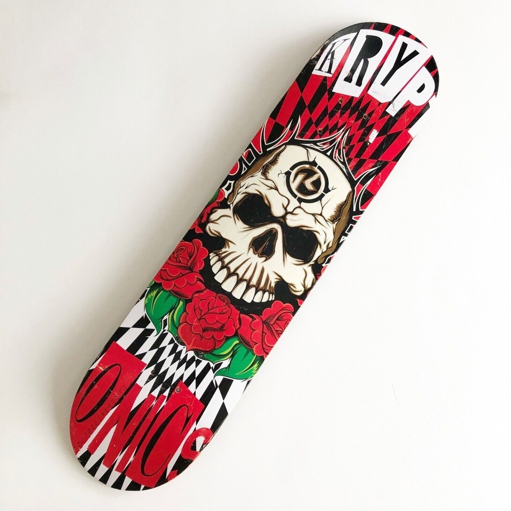 Kryptonics Skatboard Skull Roses Black & White Checkboard DECK ONLY Very Nice!